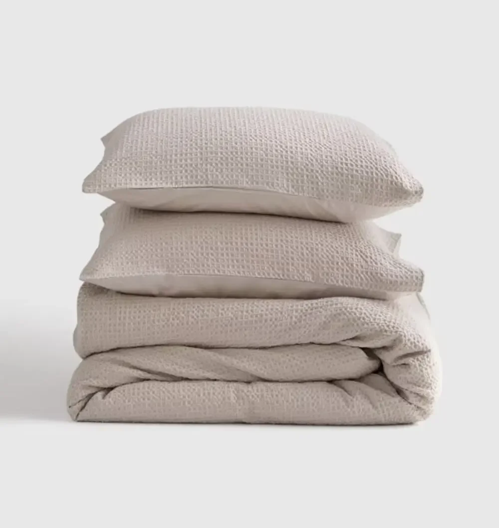 NEW Quince Organic Luxe Honeycomb KING  Duvet Cover Set + Shams Sand Tan